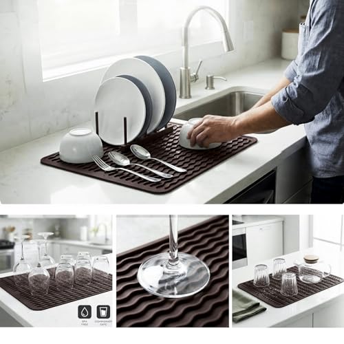 Silicone Dish Drying Mat (Coffee / 16"L x 12"W)