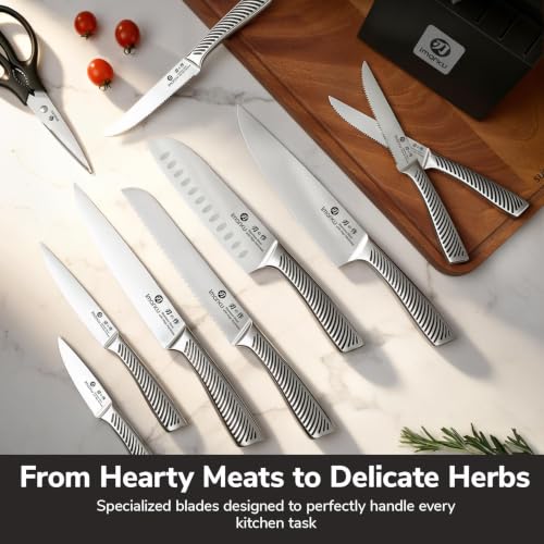 14 Piece Japanese Gyutou Stainless Steel Knife Set with Block (Pure Black)