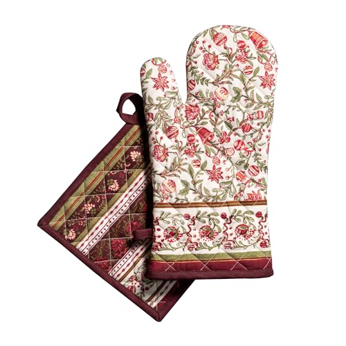 100% Cotton Oven Mitt & Pot Holder Set (051 - Reveillon Au Jardin / 7.5" x 13" & 8" x 8" (Oven Mitt & Pot Holder))