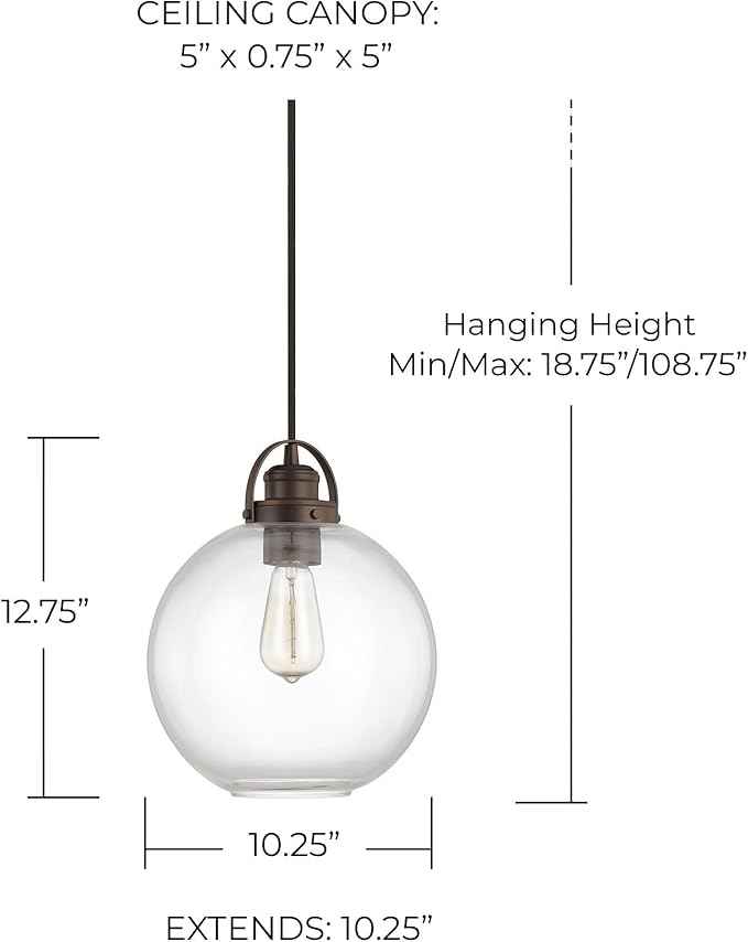 Capital Lighting 4641BB-136 Dean Urban/Industrial Clear Glass Globe Pendant, 1-Light 100 Watt, 13" H x 10" W, Burnished Bronze