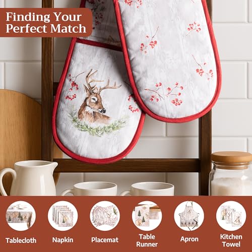 Double Oven Mitts 100% Cotton Double Oven Glove (091 - Mountain Life / 7" x 35" (Double Oven Mitt))