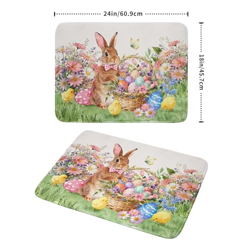 Easter Rabbit Eggs Dish Drying Mat for Kitchen Counter 18x24 Inch Spring Flowers Large Microfiber Dish Drainer Rack Mats (Colorful Easter Bunny / 24" x 18")