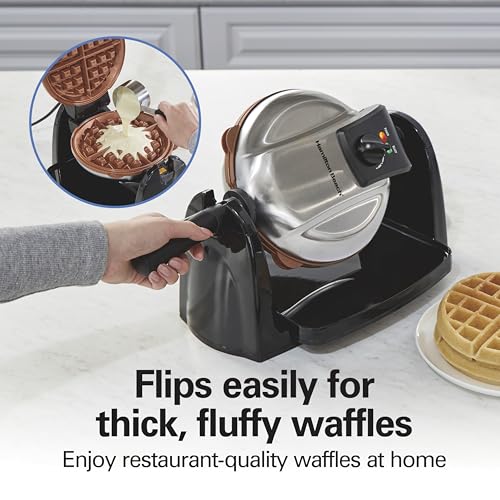 26031 Belgian Waffle Maker with Removable Non (Black / Single Flip, Ceramic Grids)