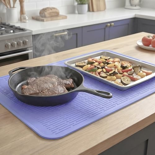 Silicone Dish Drying Mat for Multiple Usage (Light Purple / 28"L x 18"W)