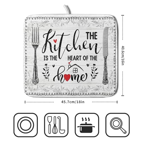 White Kitchen Dish Drying Mat 16x18 Inch Knife Fork Dish Drainer Rack Mats Microfiber Absorbent Protector for Kitchen Countertop Decor (home kitchen / 16" x 18")