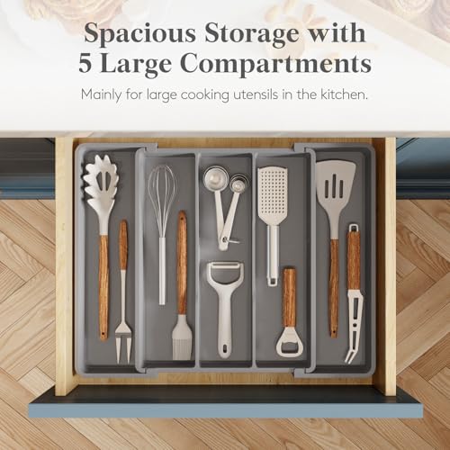 Utensil Organizer for Kitchen Drawers (Gray / Medium(11-18''W x 14''D))
