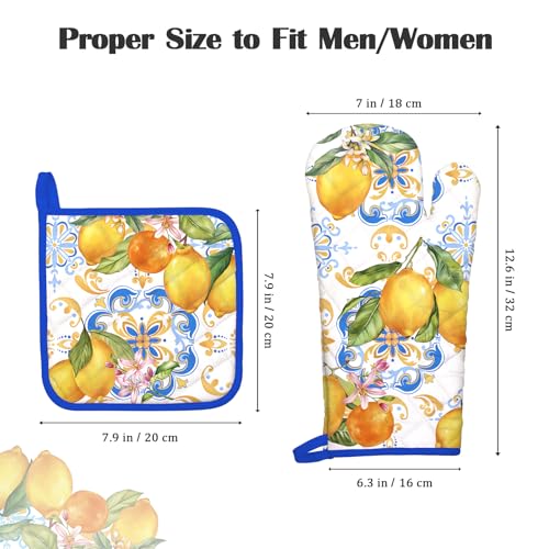 Summer Lemon Oven Mitts and Pot Holders Set (Lemon 1 / Oven Mitt x2 & Pot Holder x2)