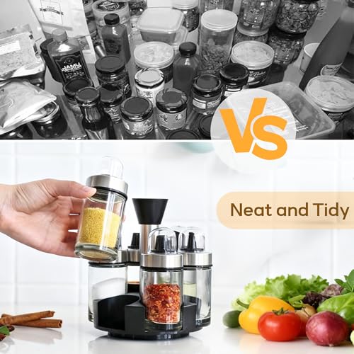 Oil and Vinegar Dispenser Set of 6 Bottles with 360° Rotating Holder