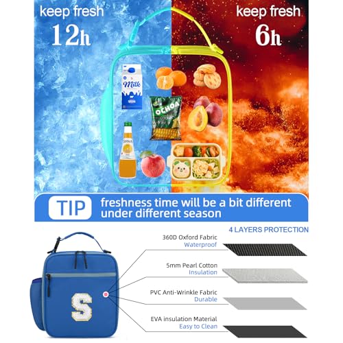 Lunch Box Kids Large Initial Insulated Lunch Bag for Girls (Blue / S)