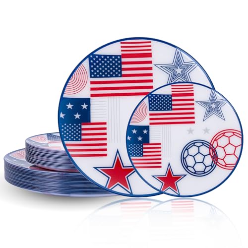 20 Red and Blue Plastic Soccer Plates (20 Pieces / Red and Blue)
