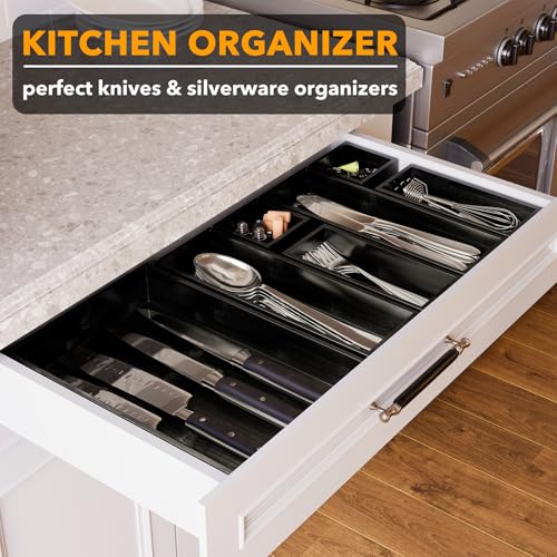 7 Piece Bamboo Drawer Organizer Storage Boxes Set (7-Piece / Black)