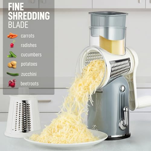 Rotary Cheese Grater Manual Hand Crank 5 Blade Shredder (5 Blades / Classic | Gray)