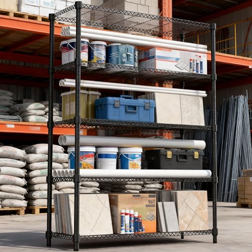 1750LBS 47.2" W 5 Tiers Shelf Steel Storage Shelves Shelving Unit Steel Organizer Wire Rack for Home (5 tier, 17.7" D x 47.2" W x 72.4" H / Black)