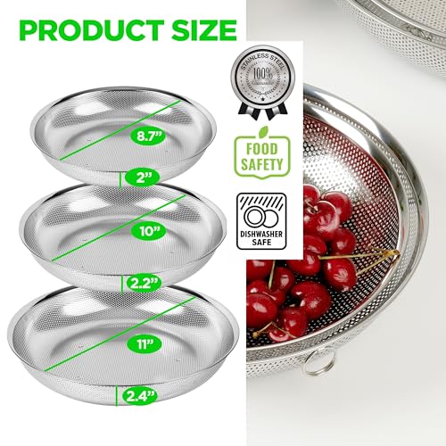 Shallow Stainless Steel Colander Set of 3