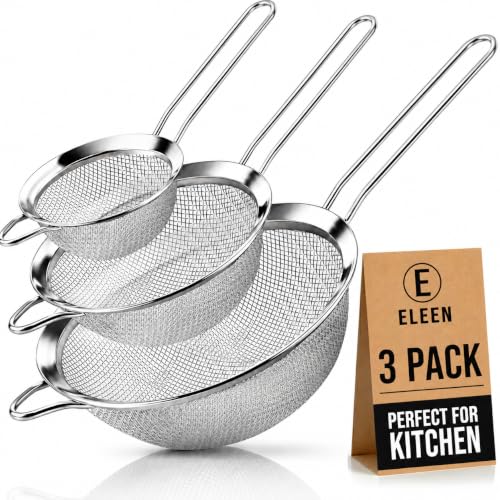 Premium Stainless Steel Fine Mesh Strainers for Kitchen 3 (Silver - 8/12/18 CM)