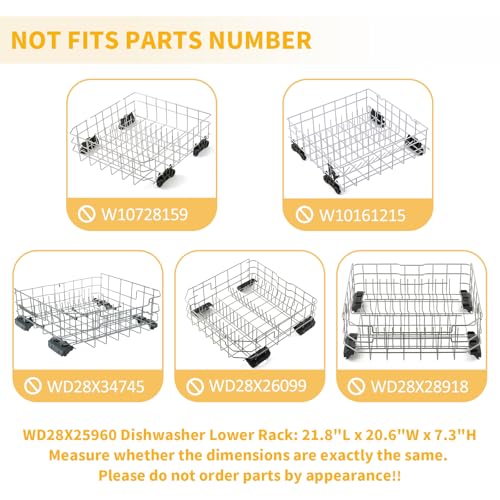 WD28X25960 Dishwasher Lower Rack Replacement Parts for GE Dishwasher Parts GE Profile Monogram Adora Triton XL Cafe Dishwasher Lower Dishrack Assembly GE Dishwasher Bottom Rack Drawer 1 Pack
