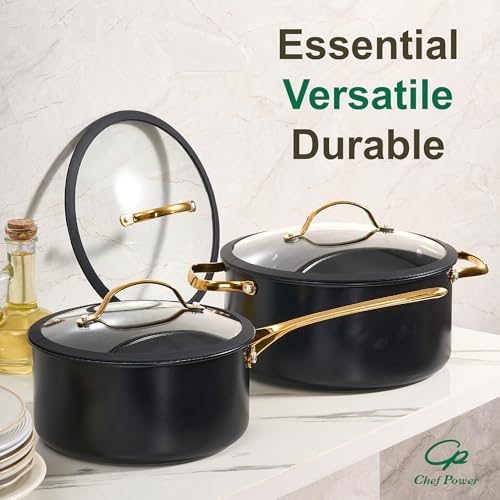 Ceramic Cookware Sets (Stone Black / 15Pcs Set)