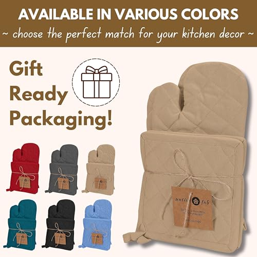 Pot Holders and Oven Mitts Sets for Kitchen Heat Resistant (Beige)
