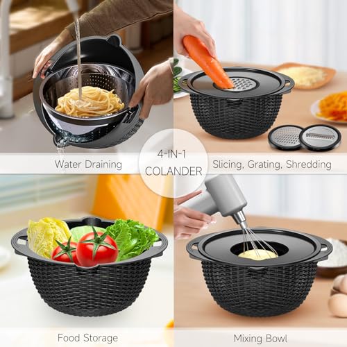 4 1 Colander with Bowl Set (Black)