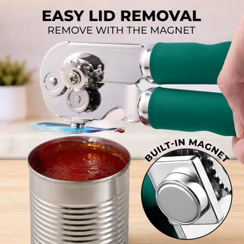 Stainless Steel Swing Open Manual Can Opener Comfortable Grip (Emerald / Swing Open)