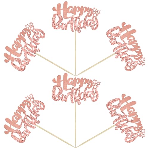 24Pcs Rose Gold Happy Birthday Cupcake Toppers for Baby Shower (24 Count)