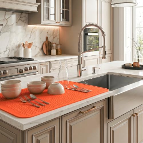 Silicone Dish Drying Mat for Multiple Usage (Orange / 32"L x 18"W)