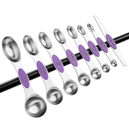 Stainless Steel Magnetic Measuring Spoons Set of 8 (Orchid / 1-Pack)
