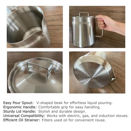 304 Stainless Steel Deep Fryer Pot with Basket and Oil Strainer