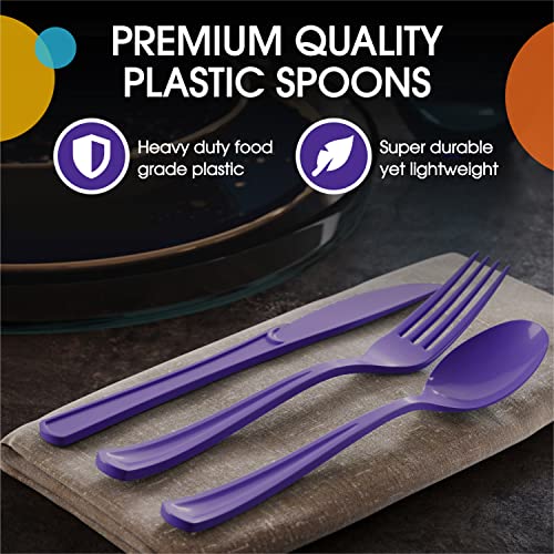 Party Solids Purple Plastic Spoons 200 Pieces Purple Spoons Disposable Utensils Heavy Duty Plastic Cutlery Set Disposable Cutlery Sets Flatware Sets Silverware Set Party Supplies & Party Tableware (Purple / Spoons)