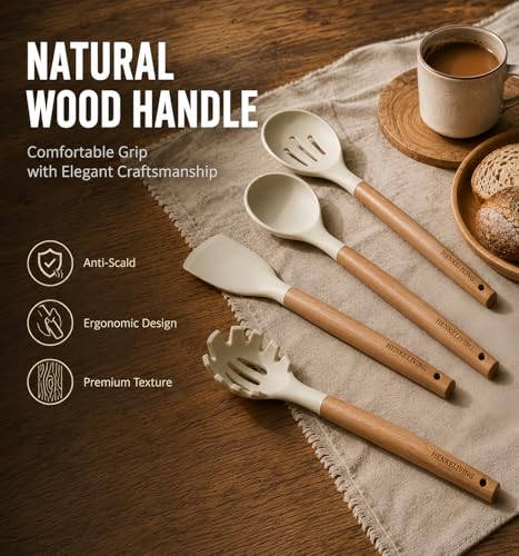 Silicone 10 Pcs Kitchen Cooking Utensils Set (CreamWhite)