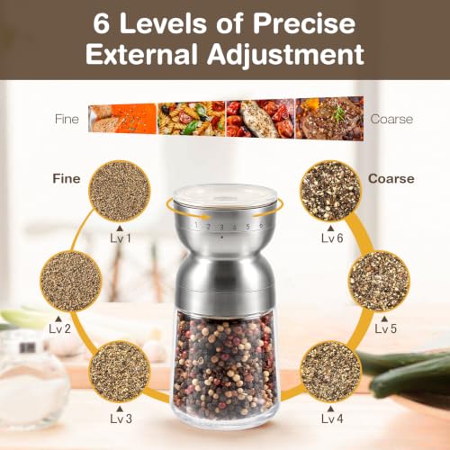 Salt and Pepper Grinder Set Manual Ceramic Mills Ceramic Grinding (Clear)