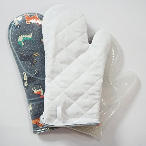 Oven Mitts with Transparent Clear Silicone Shell and Nice Dog Printing (Oven mitts / Gray)