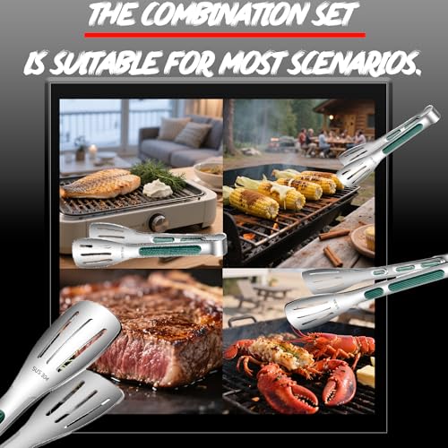 Stainless Steel Kitchen Tong Set (6 & 9 &11inch / 3Pcs Green)