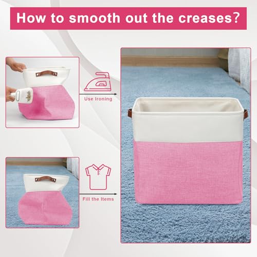 Large Fabric Storage Baskets (Pink / Off-White / Extra Large -17"x12"x15")