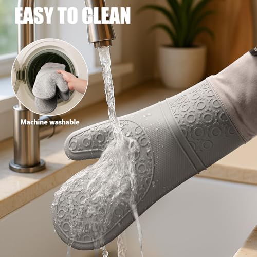 Silicone Oven Mitts and Pot Holders Sets (Gray)