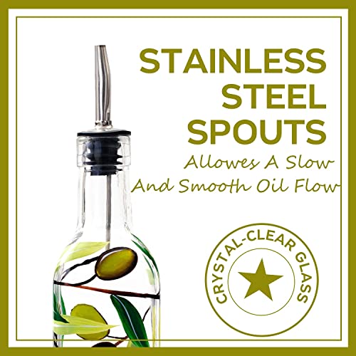 17oz Hand Painted Glass Olive Oil Bottle Dispenser (olive)