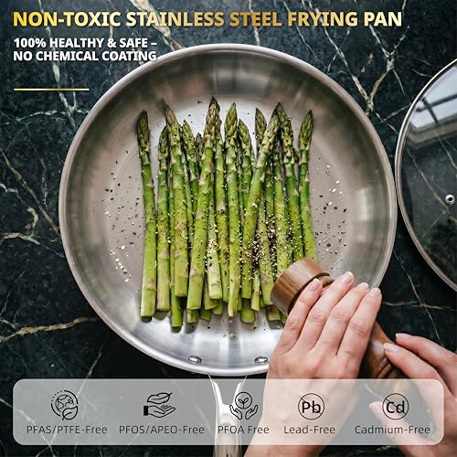11-Piece Tri-Ply Stainless Steel Pots and Pans Set, 18/10 Stainless Steel Cookware Set with Steamer Insert, Induction Kitchen Cookware Sets with Cool Ergonomic Handles, Dishwasher, Oven Safe (Stainless Steel 11 PC)