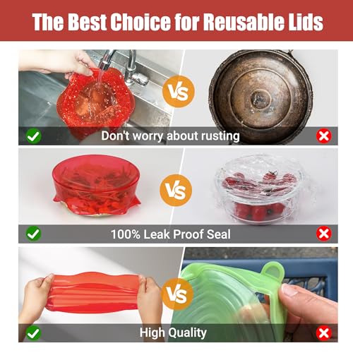 Silicone Stretch Lids for Food Storage in Fridge (6 Pcs Red)