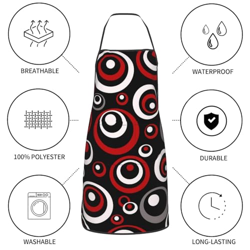 Retro Red Black Geometric Circle Aprons