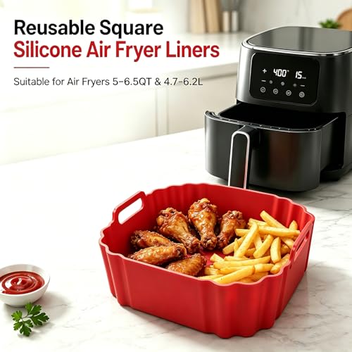 Square Silicone Air Fryer Liners (Red / 8"L x 7.5"W)