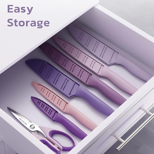 Knife Set 13 Pieces Kitchen Knives Set with Healthy Anti (Purple)
