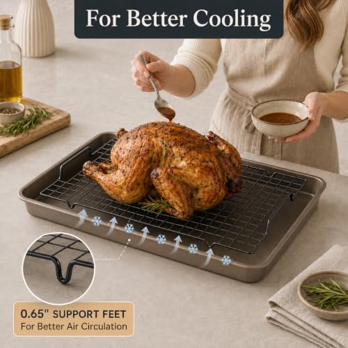 4 Pack Heavy Duty Wire Cooking Rack Baking Racks with Handle 14.1" x 10.7" (Black)
