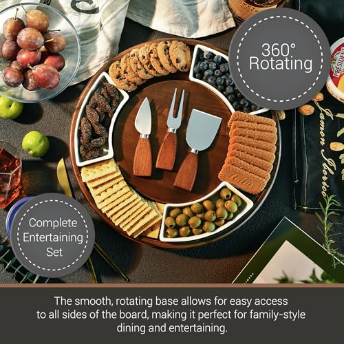 Acacia Wood Lazy Susan Cheese Board (Round 13.5" with Engraving)