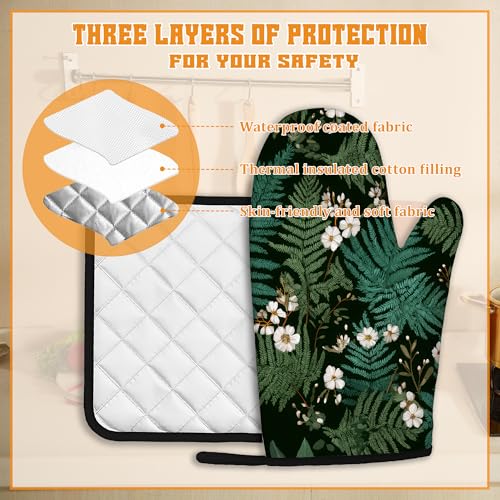 Herbal Fern Flowers Oven Mitts and Pot Holders Set (4 Count)