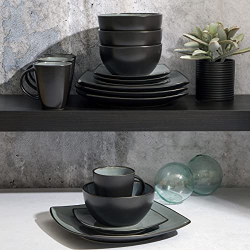 Soho Lounge Square Reactive Glaze Stoneware Dinnerware Set (Service for 4 (16pcs) / Eclipse (Soho Lounge))