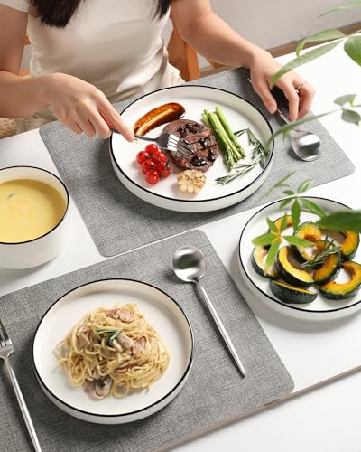 Sweejar Porcelain Dinnerware Sets for 6 (Pure White-Black Rim / Service for 6 (18pcs))