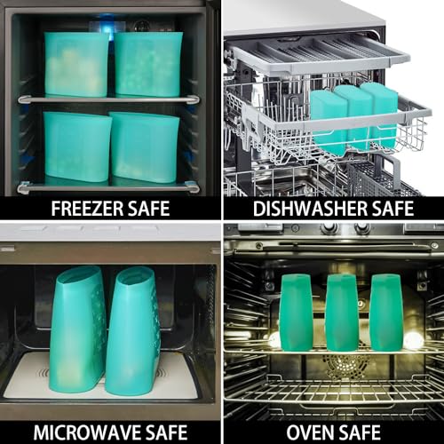 Reusable Freezer Bags Quart Size (Aqua | Small | 4 Pack)