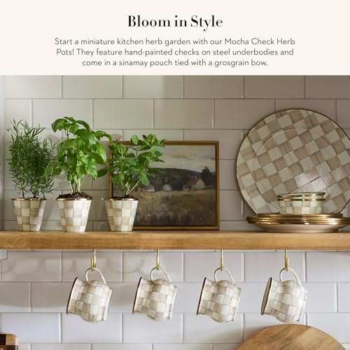 Enamel Herb Pot Set (Mocha Check)