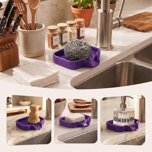 Silicone Soap Dish with Drain Spout (Purple / S(4.9"×3.2"))