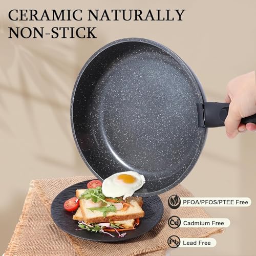 Ceramic Pots and Pans Set Non Stick (Dark Gray / 5PCS)